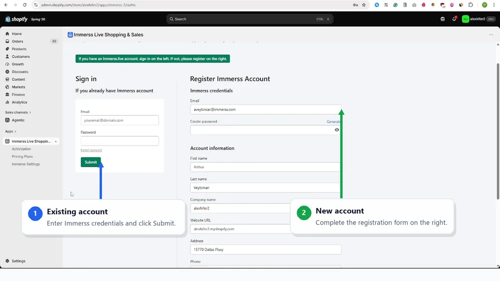 Connect your Immerss account