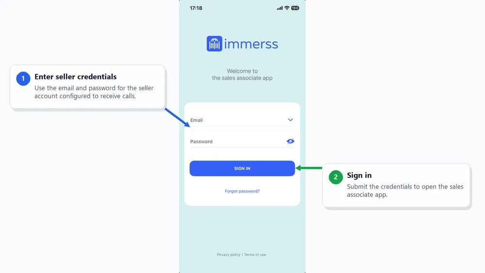 Sign in to the Immerss iPhone app