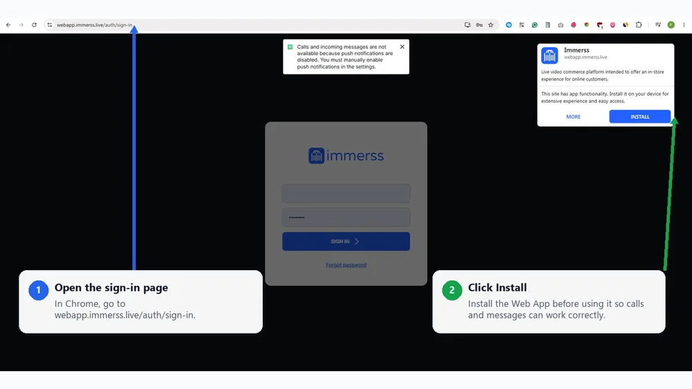 Install the Immerss Web App from Chrome