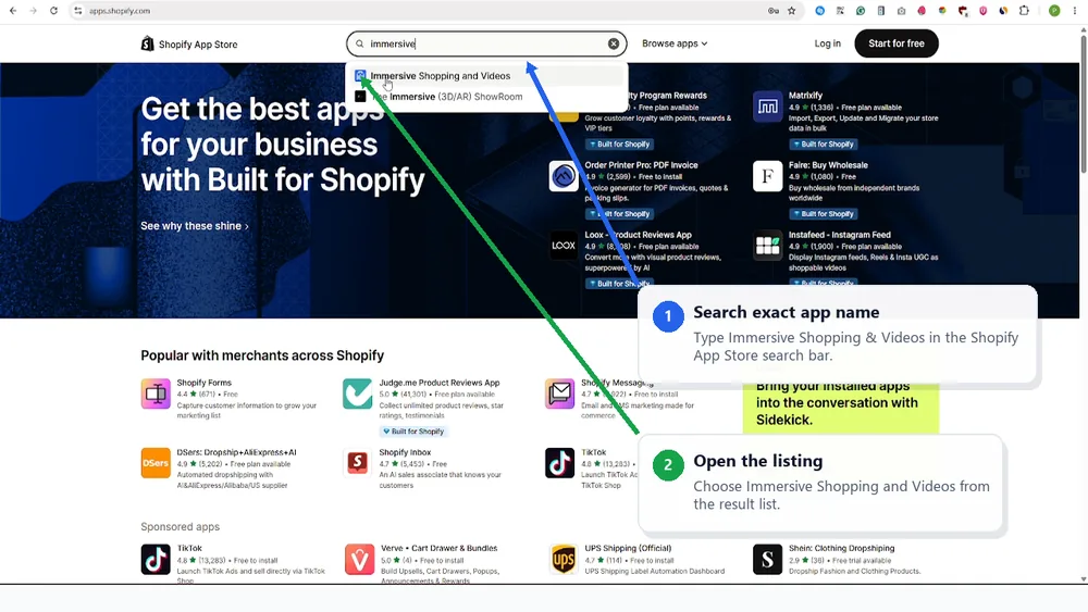Find the Shopify app
