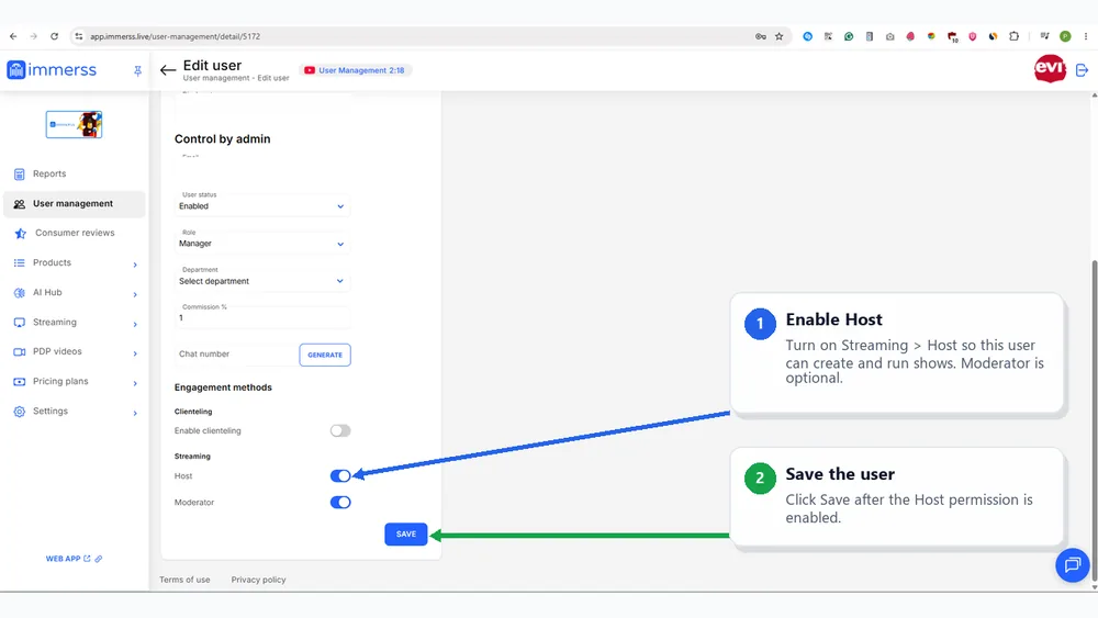 Enable streaming host access