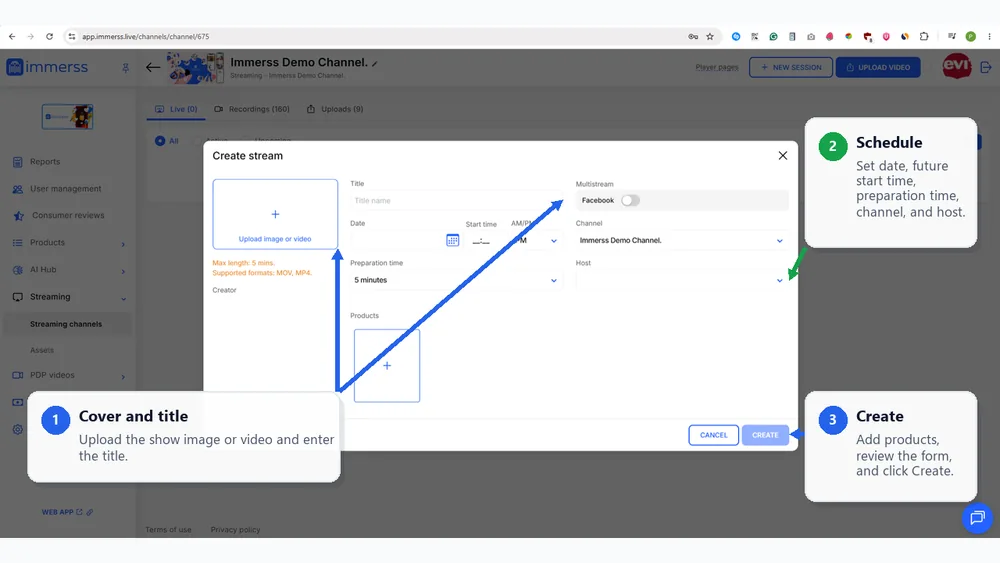 Complete the Create stream form